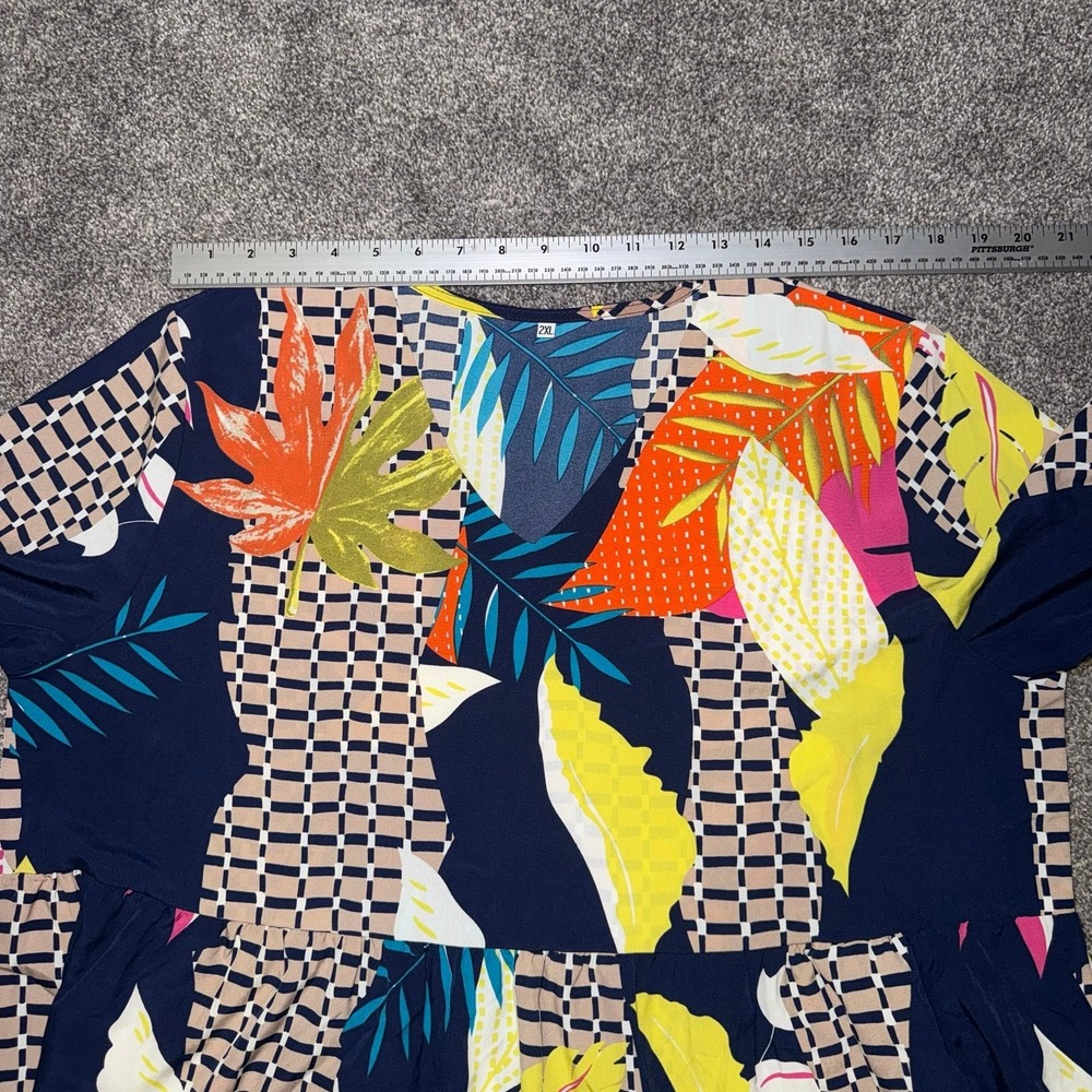 Women's Colorful Vibrant Tropical & Geometric Checkered Pattern Tunic Dress 2XL - Picture 7 of 12